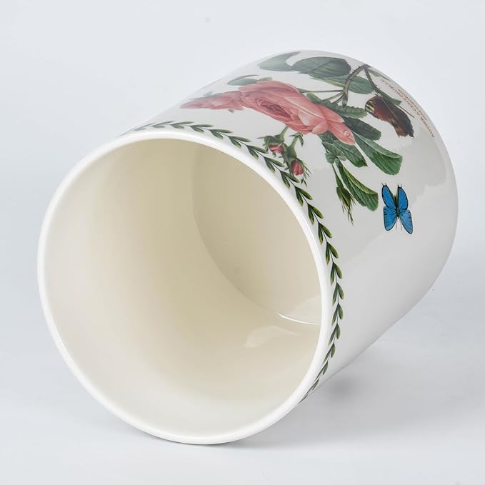 Floral Kitchen Utensil Holder, 7.1 Inch Large Ceramic Crock, Sunflower Pattern, White Kitchen Counter Organizer (pink rose)