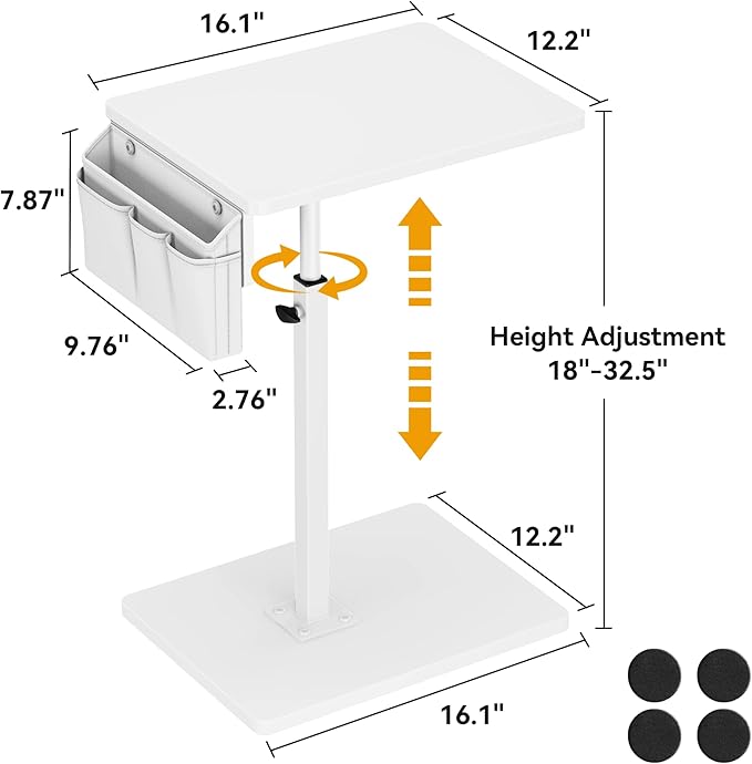 Vagusicc Sofa Armrest Tray Table for Couch, 360° Swivel Height Adjustable TV Tray Table for Small Spaces, Snack Side Table for Couch, Bed, Chair, C Shaped End Side Table for Eating, Reading, Laptop