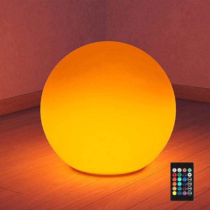 16 Inch Ultra-Fun LED Ball Light, Rechargeable Globe Floor Lamp w/Remote, 16 RGB Color Changing LED Glowing Orb Light, Waterproof Outdoor Ambiance Lighting, Pool Party Garden Patio Decor
