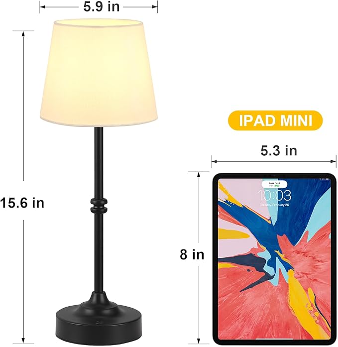 Kakanuo Rechargeable Cordless Table Lamp Black - 2 Pack 4000mAh Battery Operated Lamp, Touch Control Stepless Dimming, for Home Decor, Dining Table, Living Room, Bedroom