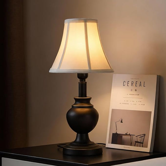 Traditional Table Lamp, Desk Lamp for Living Room with Fabric Shade, Vintage Bedside Lamp Brown Finish for Bedroom Nightstand Office Hotel (Pack-1)