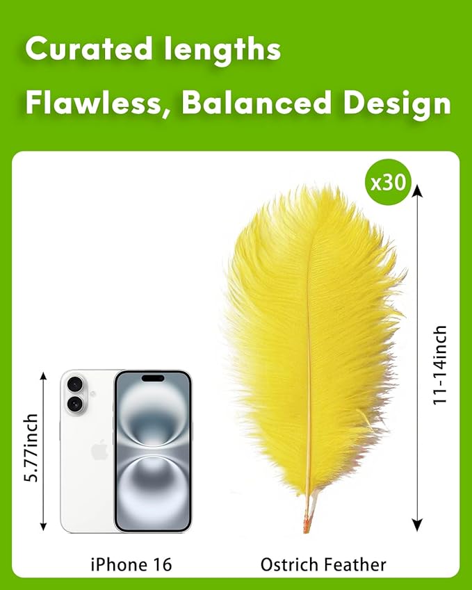 30pcs Yellow Ostrich Feathers Natural Bulk 11-14inch(28-35cm) Vase Craft Wedding Home Party Centerpieces Christmas Day Decoration