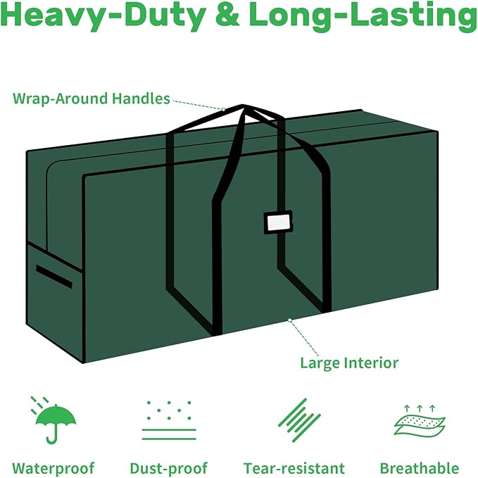 combocube Large Christmas Tree Storage Bag 7.5 ft, 600D Oxford Fabric Heavy Duty Christmas Tree Container, Waterproof Xmas Artificial Tree Storage Box with Reinforced Handles and Dual Zippers, Green