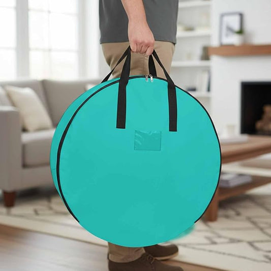 24 Inch Round Storage Bag 1 Pack,Water Green Watercolor Waterproof Wreath Storage Container with Handles&Zipper Solid Color Closet Organizer Bags Garland Box