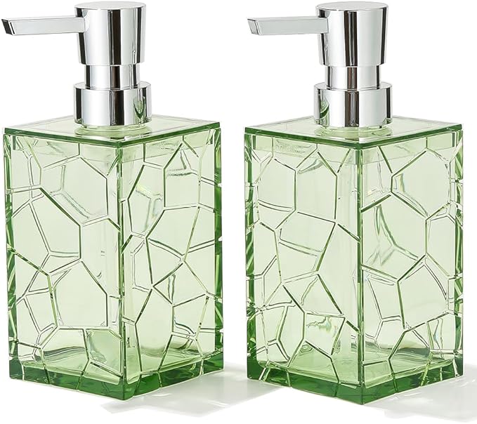 2 Pack Clear Saga Green Rust Proof Soap Dispenser Bathroom, Acrylic Plastic Hand Soap Lotion Dispenser with Pump for Bathroom&Kitchen