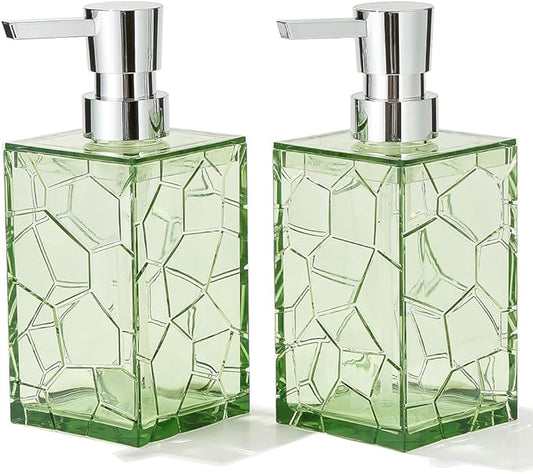2 Pack Clear Saga Green Rust Proof Soap Dispenser Bathroom, Acrylic Plastic Hand Soap Lotion Dispenser with Pump for Bathroom&Kitchen