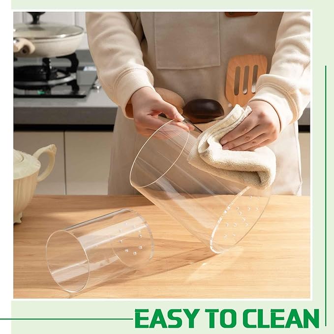 Threehoney Clear Utensil Holder 6.8''+5.4''acrylic Kitchen Counter Utensil Crock Plastic Cooking Tool Organizer Easy to Clean Cooking Spoon Holder for Spatula Modern Kitchen Accessories