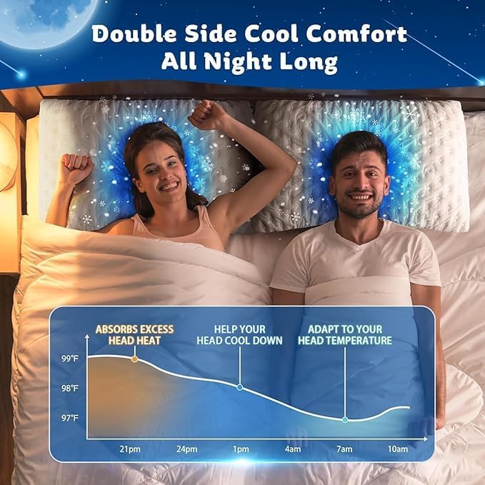KUCEY Cooling Side Sleeper Pillow for Neck and Shoulder Pain, Luxury Shredded Memory Foam Curved Bed Pillows for Sleeping Set of 2- Adjustable Standard Size- Washable Cover Crescent White