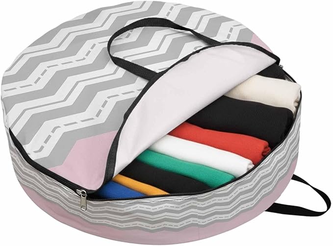 Storage Bag Pink Grey Waves Round Storage Totes Bins Closet Organizers with Zippers & Handle Chevron Stripe Clothes Storage Container for Bedroom Dorm Space Saving Packing Supplies Moving Bags