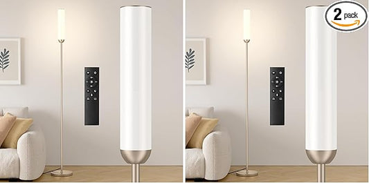 Ambimall LED Floor Lamp with Remote Control, 65" Standing lamp with Stepless Adjustable 3000K-6500K Colors & 30-100% Brightness, Foot Switch(Champagne Gold) (Pack of 2)