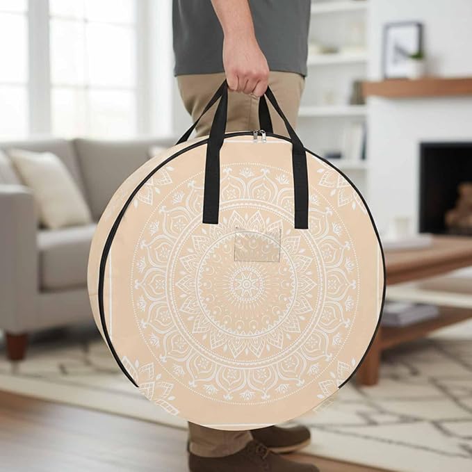 Storage Bag Cream Boho Round Storage Totes Bins Closet Organizers with Zippers & Handle Gorgeous Bohemian Flower Clothes Storage Container for Bedroom Dorm Space Saving Packing Supplies Moving Bags