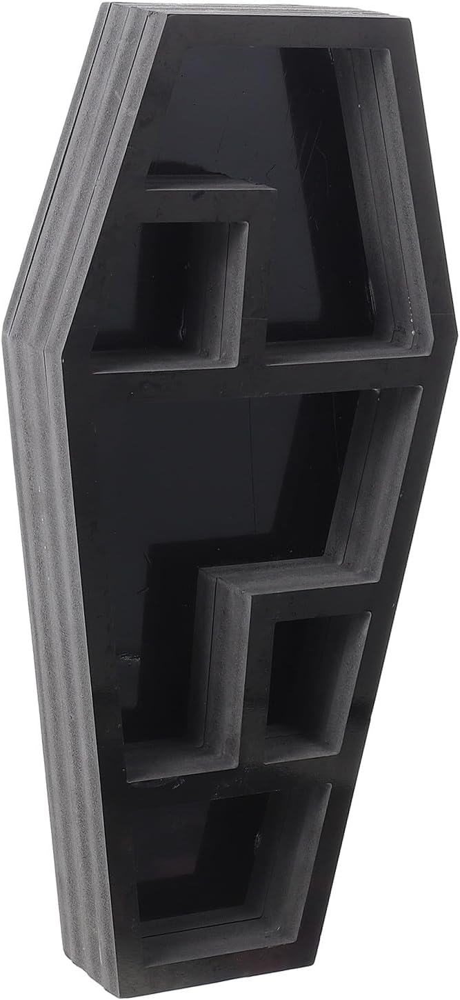Coffin Shaped Storage Rack Gothic Organizer for Halloween Decor Unique Display Shelf for Creepy Collectibles Design for Parties and Haunted House Themes