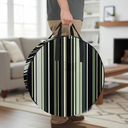 30 Inch Round Storage Bag 1 Pack,Green Black Stripe Pattern Waterproof Wreath Storage Container with Handles&Zipper Line Texture Closet Organizer Bags Garland Box