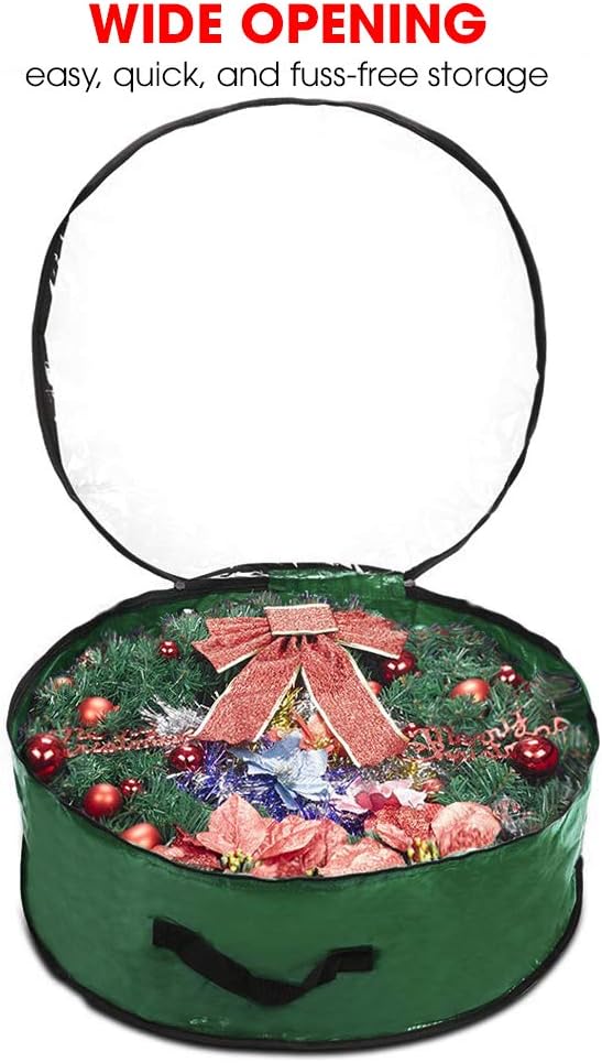 Propik Christmas Wreath Storage Bag 36" - Garland Holiday Container with Clear Window - Tear Resistant Fabric - 36" X 36" X 8" (Green)