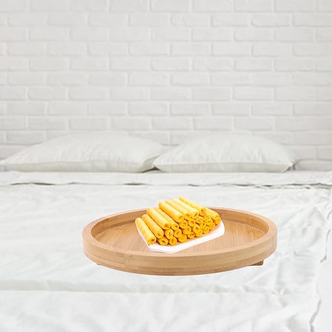 Tissting Wood Round Sofa Tray 9.65in x 4.72in - Clip on Side Table with Foldable Leg for Coffee, Tea, Snacks, Remote Controls, Living Room, Apartment, Dorm