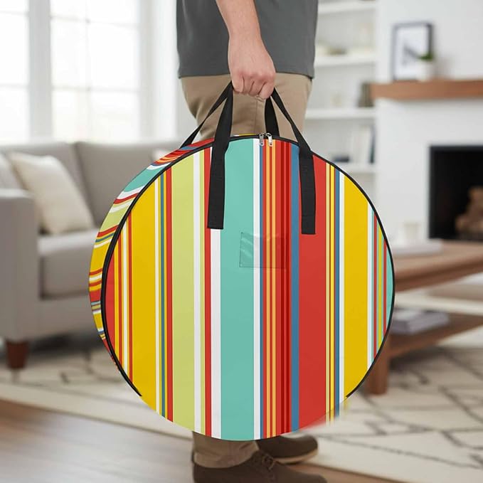 Storage Bag Colorful Stripes Round Storage Totes Bins Closet Organizers with Zippers & Handle Boho Style Striped Clothes Storage Container for Bedroom Dorm Space Saving Packing Supplies Moving Bags