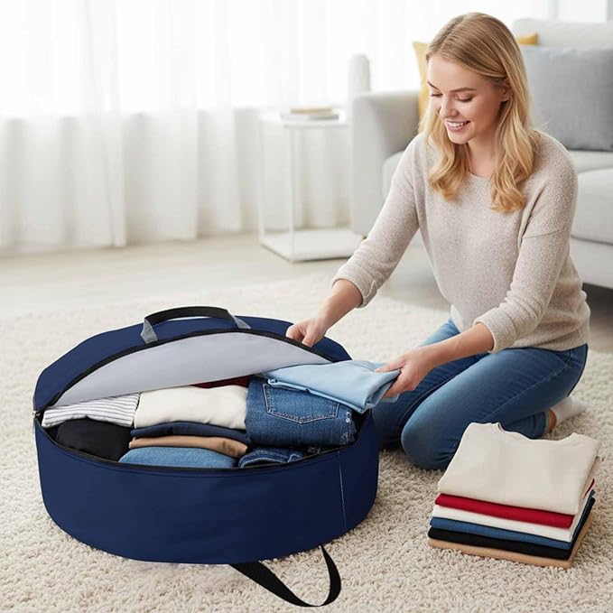 30 Inch Round Storage Bag 2 Pack,Modern Solid Color Navy Blue Waterproof Wreath Storage Container with Handles&Zipper Minimalist Pure Bleu Marine Closet Organizer Bags Garland Box