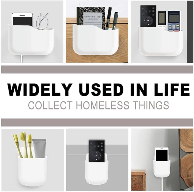 Remote Control Holder Wall Mount Set, Office Supplies Supply Organizer, Bedside Audio-Video Remote Control Shelving, With Self Adhesive Caddy Storage Box, White Wall Phone Stand Mail Sorters