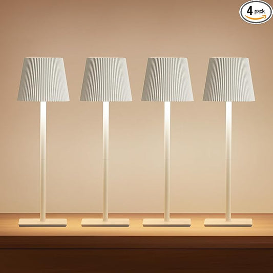 LUTEC 4 Pack Cordless Table Lamp,6000mAh Rechargeable Battery Operated Desk Lamp,Two Adjustable Heights,Waterproof, Touch Control & 3 Color Stepless Dimming for Restaurant/Bedroom/Bars/Outdoor (White)