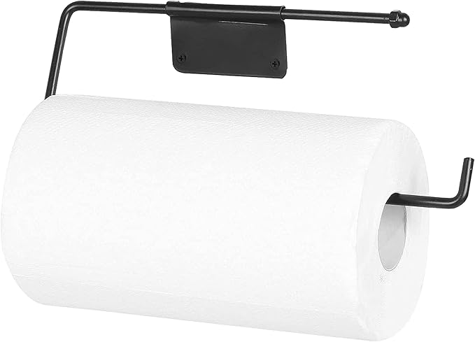 ARSUK Paper Towel Holder, Kitchen Towel Holder Under Cabinet Wall Mounted Stainless Steel 11.4 x 0.29 x 4.7 in (Black)