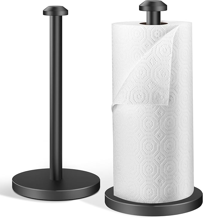 AOSION 2 Pack Paper Towel Holder, Stainless Steel Paper Towel Holder Countertop,Paper Towel Stand for Kitchen, Bedroom, Bathroom (Black)