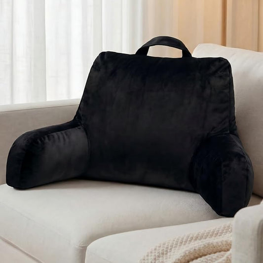 NOONTIDE Reading Pillow for Sitting up in Bed and Couch,Large Back Pillow for Adult & Teens with Soft Adjustable Neck Roll Backrest Pillow,Washable Cover,Watching TV/Gaming/Relaxing(Black)