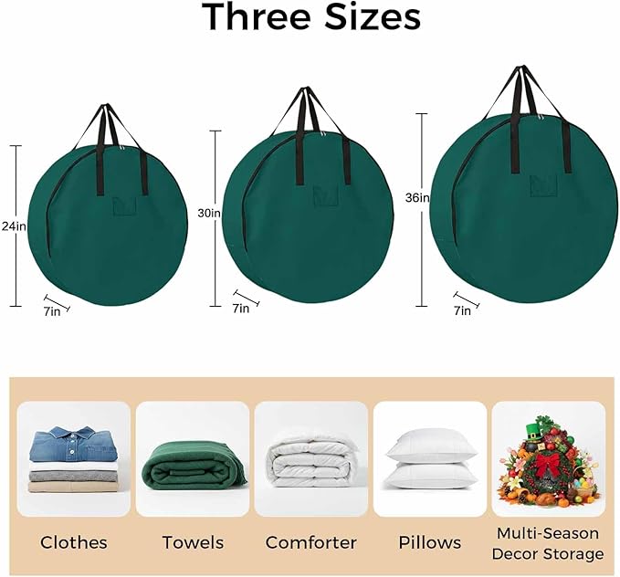 36 Inch Round Storage Bag 1 Pack,Minimalist Solid Aventurine Green Waterproof Wreath Storage Container with Handles&Zipper Pure Plain Single Color Closet Organizer Bags Garland Box