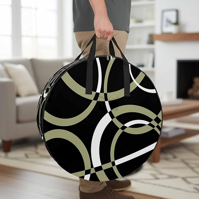 Storage Bag Sage Green Black Geometric Circle Round Storage Totes Bins Closet Organizers with Zippers & Handle Modern Abstract Lines Clothes Storage Container for Bedroom Space Saving Packing Supplies