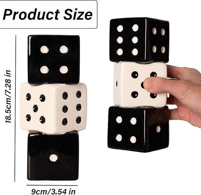 MOUGIGI Unique Handmade Dice Vase - Stylish Black & White Ceramic Decor for Home, Bar | Geometric Design Perfect for Fresh, Dried, or Artificial Flowers | Eye-Catching Centerpiece & Decorative Accent