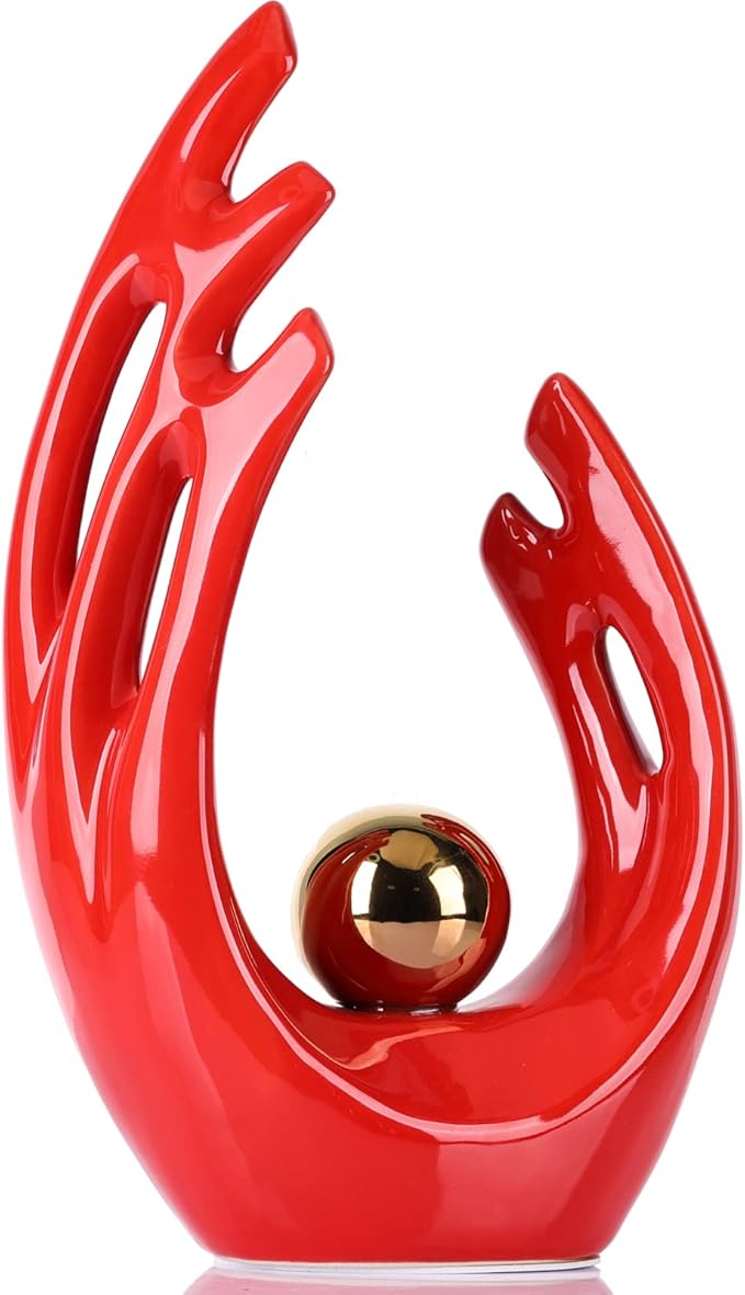 Red and Gold Modern Abstract Art Ceramic Statue and Sculpture,Red and Gold Home Decor Accents,Table Decoration for Living Room Office Dining Kitchen Cabinets Apartment Desktop Bookshelf Aesthetic