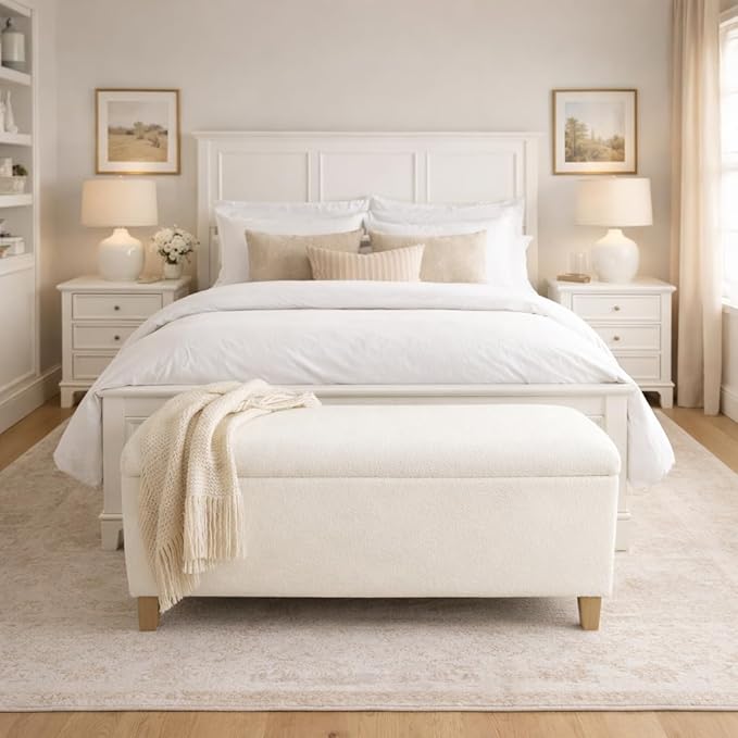 HomePop Sherpa Storage Bench - Cream