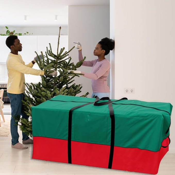 Christmas Tree Storage Bag,Fits Up 10 Ft Tall Artificial Trees,600D Oxford Material,Heavy Duty Tree Bag,Dampproof Storage Bag with Durable Reinforced Handles & Dual Zipper&Transparent Pocket
