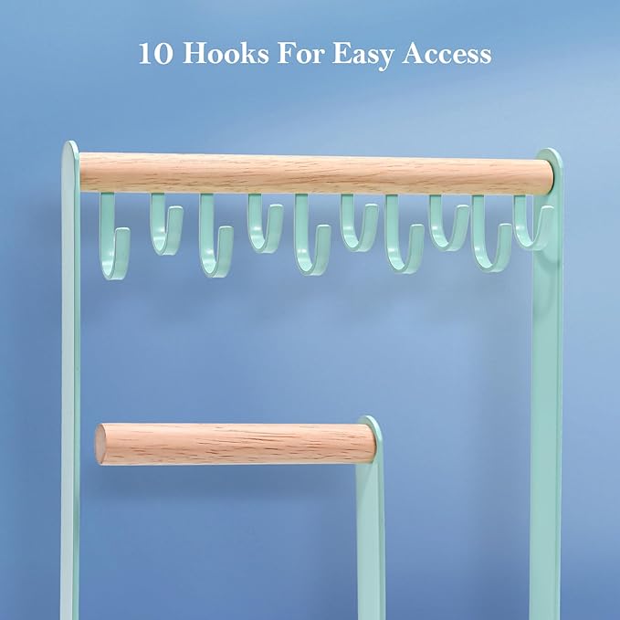 ProCase Jewelry Stand Holder Organizer, 4-Tier Necklace Holder with Ring Tray, 10 Hooks Necklaces Hanging Small Jewelry Display Storage Tower Tree for Bracelets Earrings Watches -Medium, Aqua