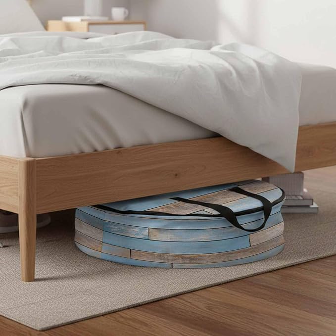 Storage Bag Blue Wood Grain Round Storage Totes Bins Closet Organizers with Zippers & Handle Brown Wooden Plank Clothes Storage Container for Bedroom Dorm Space Saving Packing Supplies Moving Bags