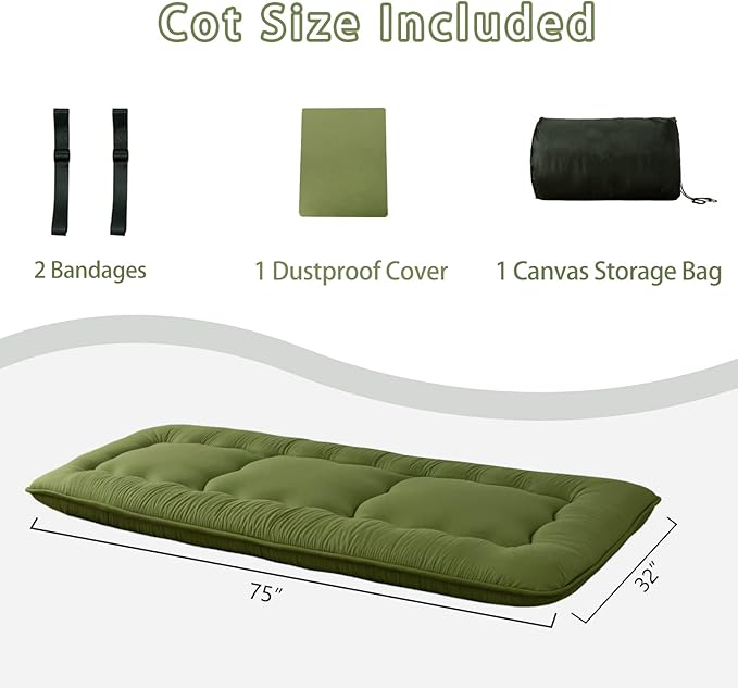 MAXYOYO Cot Japanese Floor Futon Mattress, Single Size Tatami Mat Sleeping Pad Foldable Roll Up Boys Girls Narrow Mattress