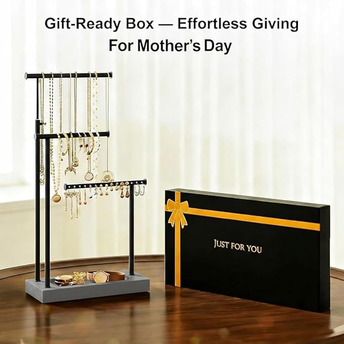 SRIWATANA Jewelry Organizer Display Extra Tall Necklace Holder 3 Tier Jewelry Tree Stand, Gift Idea (Weathered Grey & Black)