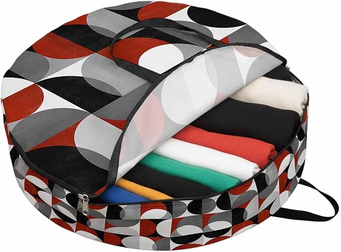 Storage Bag Mid Century Geometric Round Storage Totes Bins Closet Organizers with Zippers & Handle Abstract Modern Red Clothes Storage Container for Bedroom Dorm Space Saving Packing Supplies Bags