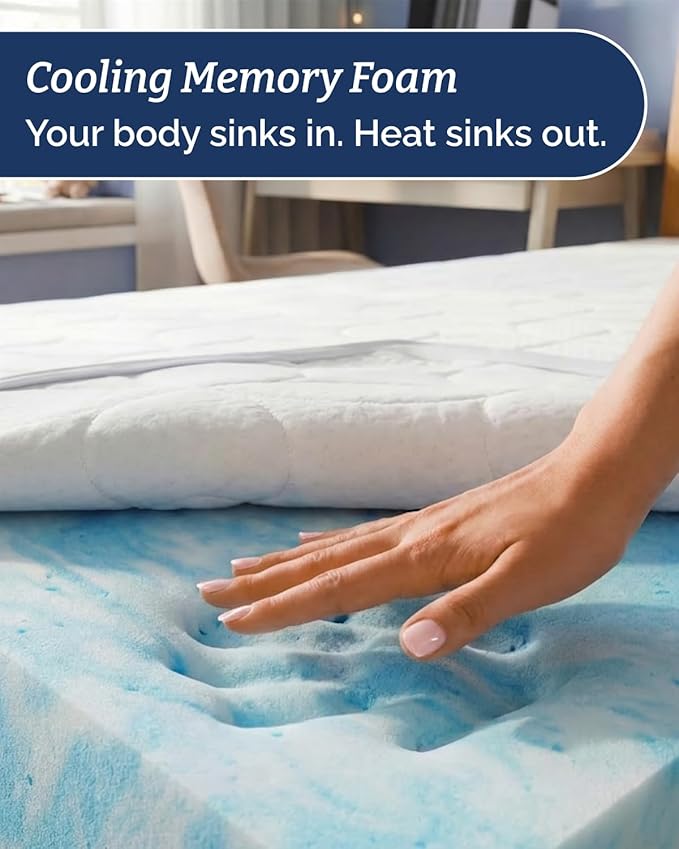 Memory Foam Mattress Topper with Cooling Cover - 3 Inch Cooling Gel Mattress Topper - Extra Plush, Thick and Comfortable - Twin XL Size Mattress Pad with Washable Cover - Pressure Relief Bed Topper