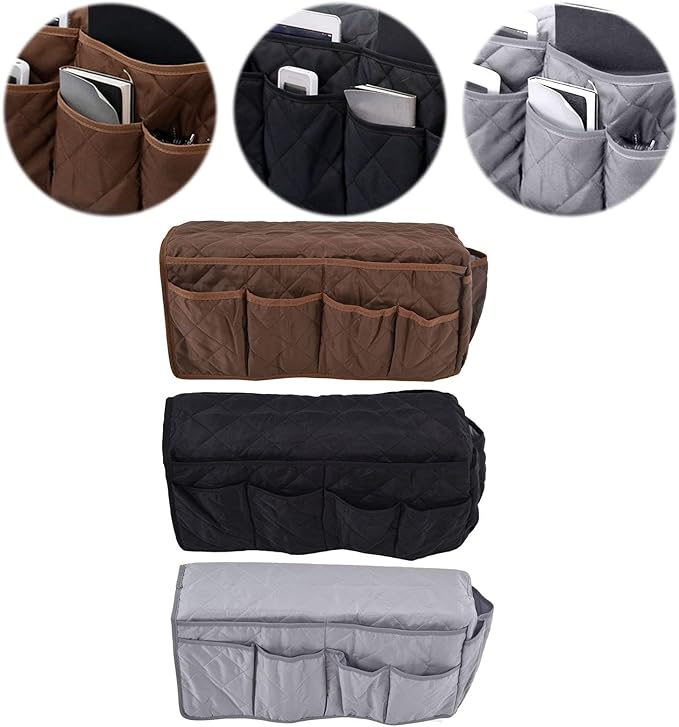 Armchair Caddy, Sofa Armrest Organize for Couch Remote Control Holder Recliner Armrest Organizer Sofa Arm Chair Caddie with Storage(Coffee)