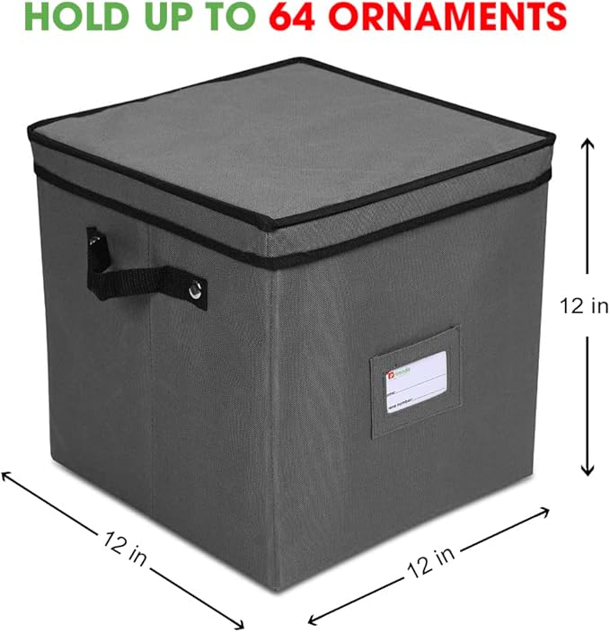 Primode Holiday Ornament Storage Chest, With 4 Trays Holds Up to 64 Ornaments Balls, With Dividers (Gray)