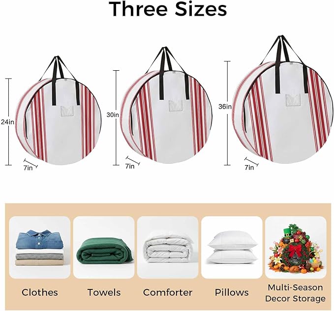 Storage Bag Red Ticking Vertically Stripe Round Storage Totes Bins Closet Organizers with Zippers & Handle Simple Style White Clothes Storage Container for Bedroom Dorm Space Saving Packing Supplies