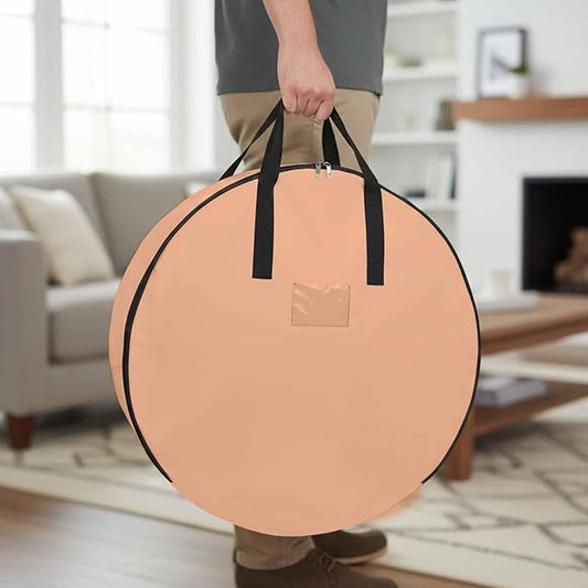24 Inch Round Storage Bag 1 Pack,Peach Pink Watercolor Waterproof Wreath Storage Container with Handles&Zipper Solid Color Closet Organizer Bags Garland Box