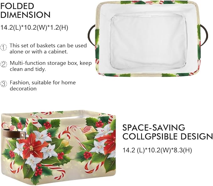 Christmas Storage Basket, Collapsible Canvas Organizer, 14.2x10.2x8.3 Inches, Water Resistant, Festive Holiday Design with Steel Frame, Rectangular Storage Box for Bedroom Organization