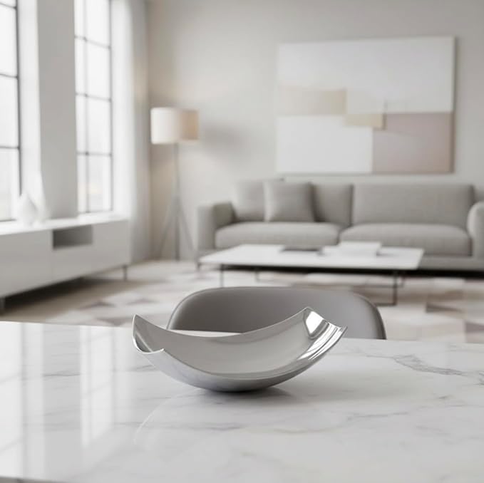 Modern Day Accents Silver SM Cucha Small Scoop, Shiny Bowl, Aluminum, Modern, Tabletop, Accent Piece, Home or Office, Decor, 13" L x 7.5" W x 4.5" H