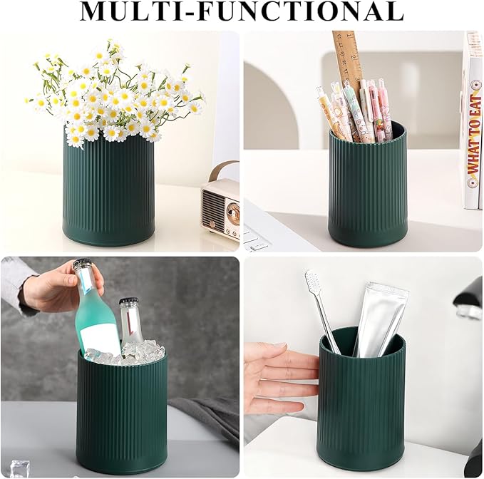 HOMQUEN 360° Rotating Utensil Holder, 6.3''+4.7'' Plastic Kitchen Utensil Holder for Countertop, Large Cooking Utensil Crocks for Kitchen Decor, Utensil Organizer for Spatula, Set of 2 (Green)