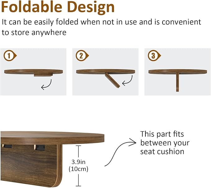 Asgolion Sofa Tray Between Cushion, 15.75"x12.6" Wood Couch Tray, Folding Couch Armrest Table Fit Armless Couch/Sectional, for Drink Snacks Phone Remote Holder, Rustic Brown