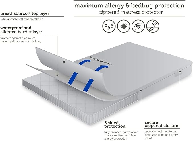AllerEase Waterproof Mattress Protector, Maximum Allergy Mattress Protector, Twin XL Mattress Cover