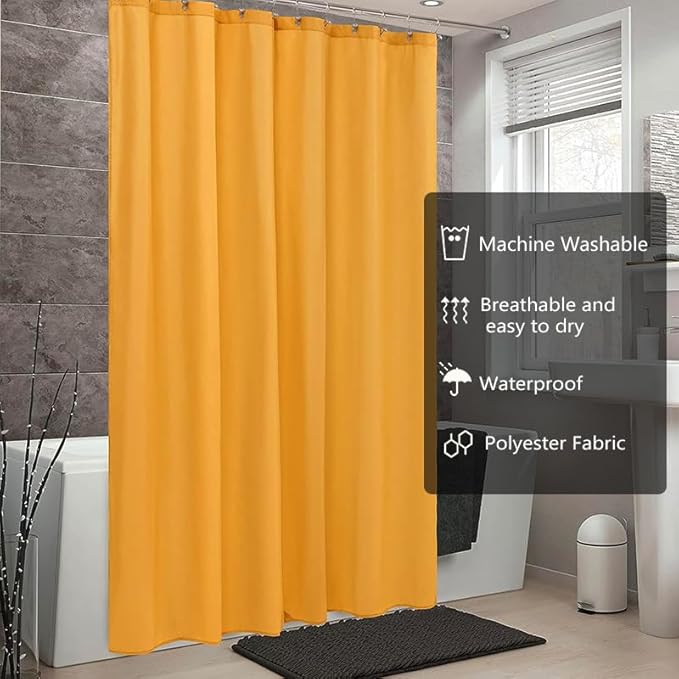 LLSCL Orange Yellow Fabric Shower Curtain Liner with Magnets, Waterproof Hotel Quality, 72 x 72 Machine Washable