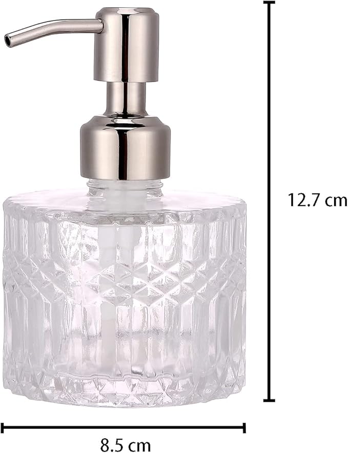 YunNasi Soap Dispenser with Stainless Steel Pump, Clear Crystal Design, Vintage and Elegant, Refillable Liquid Hand Soap Dish Soap Dispensers for Bathroom Counter, Kitchen Sink (Style 5)