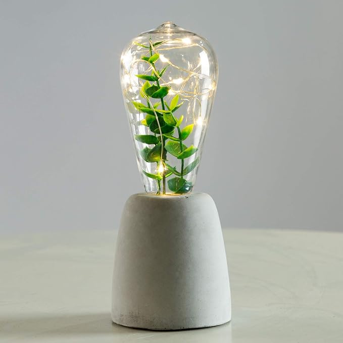 walsport Table Lamp Edison Bulb with Artificial Plant, Concrete Cement Grey Base Nightstand Bedside Lamp, Industrial Minimal Style for Cafe Shop Home Decor Christmas Birthday Gift